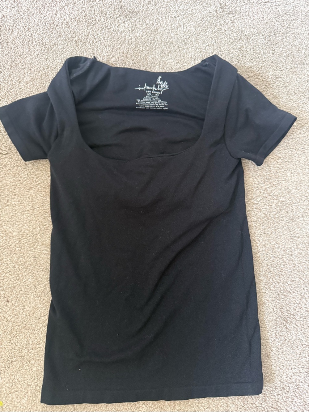 Free People Black Square Neck Short Sleeve Tee